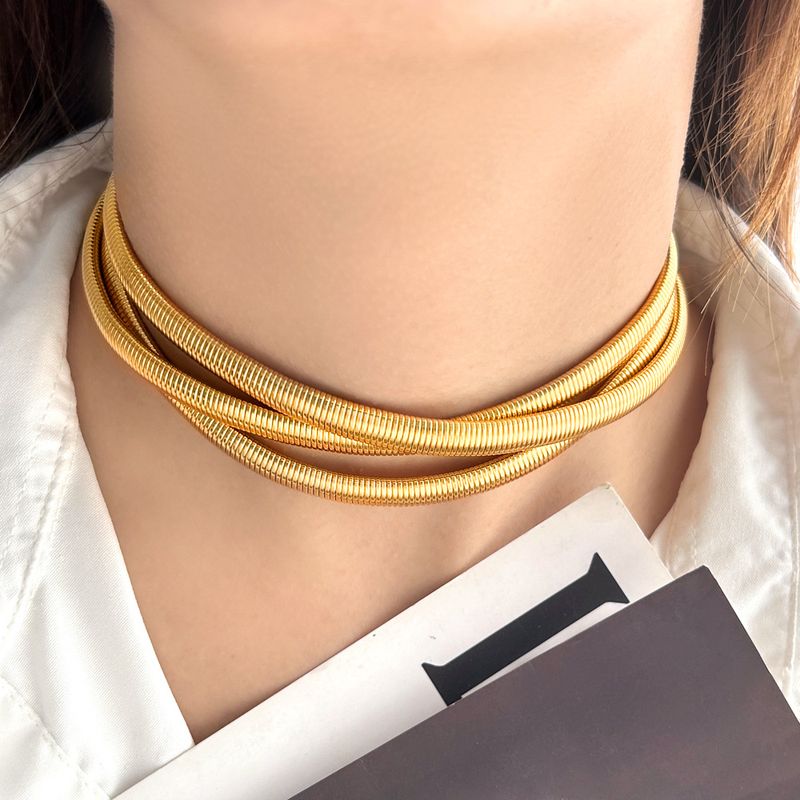 Vintage Style Geometric Solid Color Stainless Steel Chain Choker