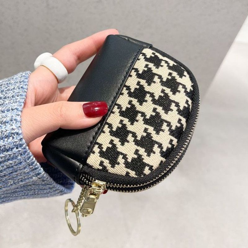Unisex Houndstooth Pu Leather Zipper Wallets