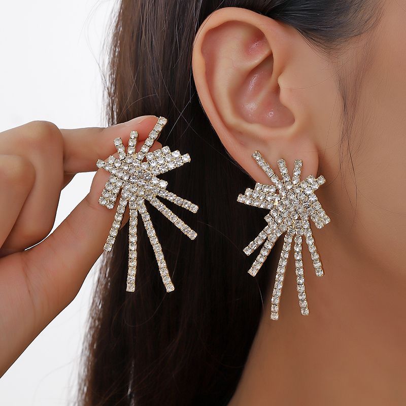 1 Pair Casual Simple Style Streetwear Geometric Inlay Alloy Rhinestones Gold Plated Ear Studs