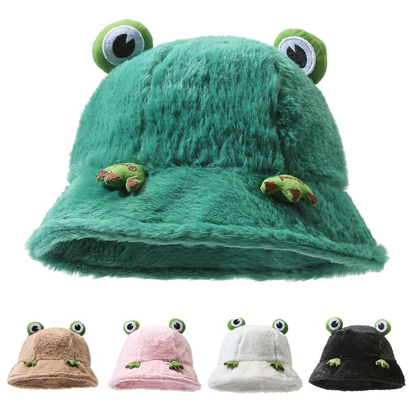 Women's Cartoon Style Cute Frog Wide Eaves Bucket Hat