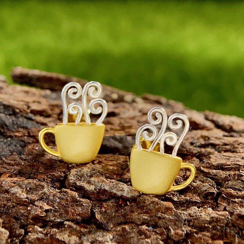 1 Paire Style Vintage Pastorale Café Tasse Placage Argent Sterling Boucles D'oreilles