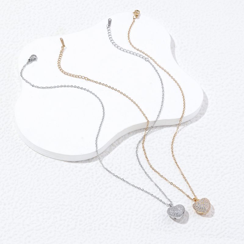 Wholesale Luxurious Streetwear Heart Shape Stainless Steel Copper Plating Inlay Zircon Pendant Necklace