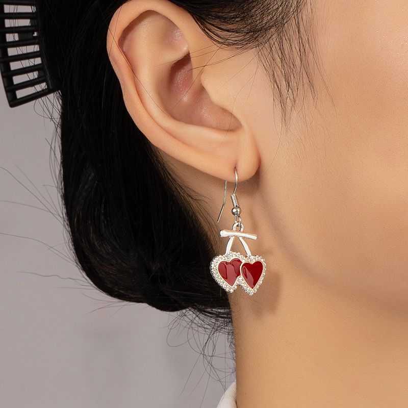 1 Pair Cute Sweet Heart Shape Alloy Drop Earrings