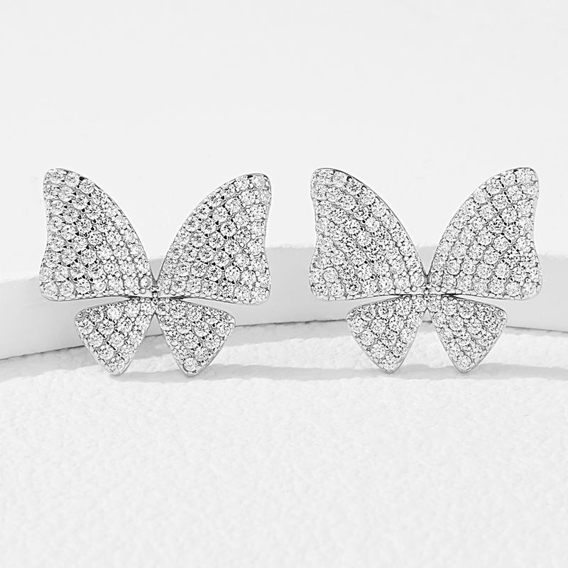 1 Pair Elegant Glam Classical Butterfly Plating Inlay Sterling Silver Artificial Zircon White Gold Plated Rhodium Plated Ear Studs