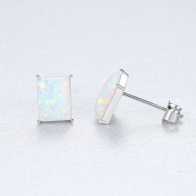 1 Pair Elegant Simple Style Square Solid Color Plating Sterling Silver Ear Studs