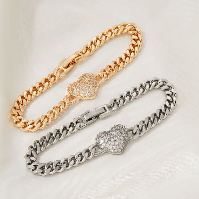 304 Stainless Steel Copper K Gold Plated Rhodium Plated IG Style Simple Style Plating Inlay Heart Shape Zircon Bracelets