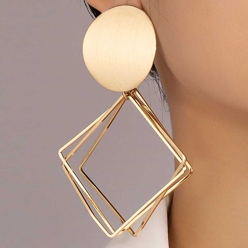 1 Pair Simple Style Classic Style Rhombus Plating Ferroalloy 14k Gold Plated Drop Earrings