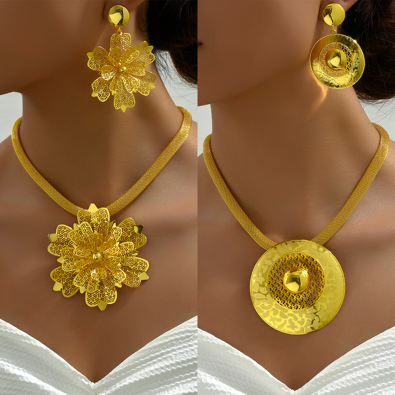Elegant Bridal Flower Iron Plating Hollow Out Women's Jewelry Set