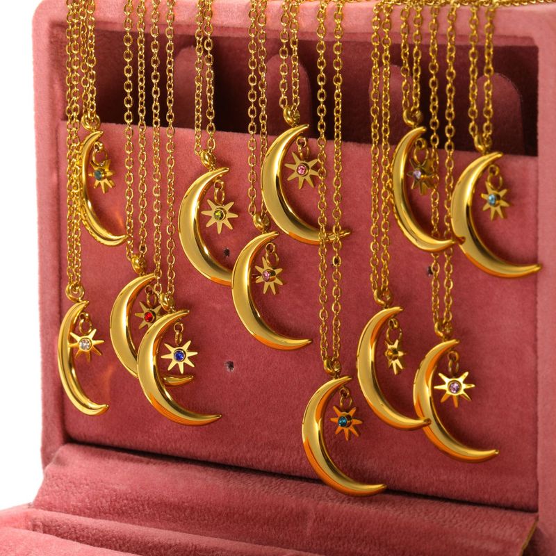 Vintage-stil Klassischer Stil Sonne Mond Titan Stahl Überzug Inlay Geburtsstein Vergoldet Halskette Mit Anhänger