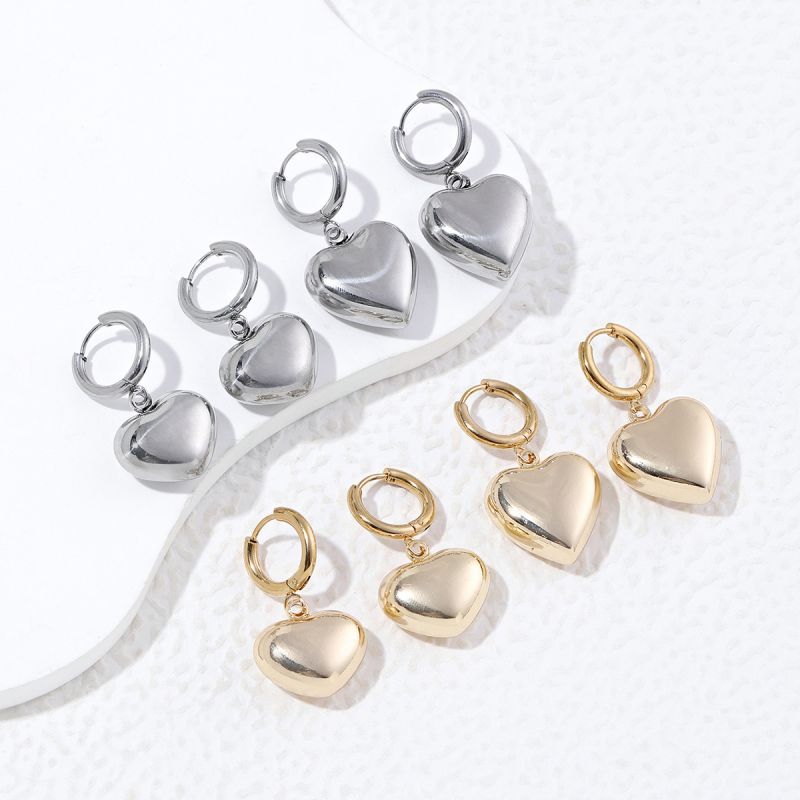 1 Par Estilo Clásico Forma De Corazón Enchapado Acero Inoxidable Chapados en oro de 18k Aretes