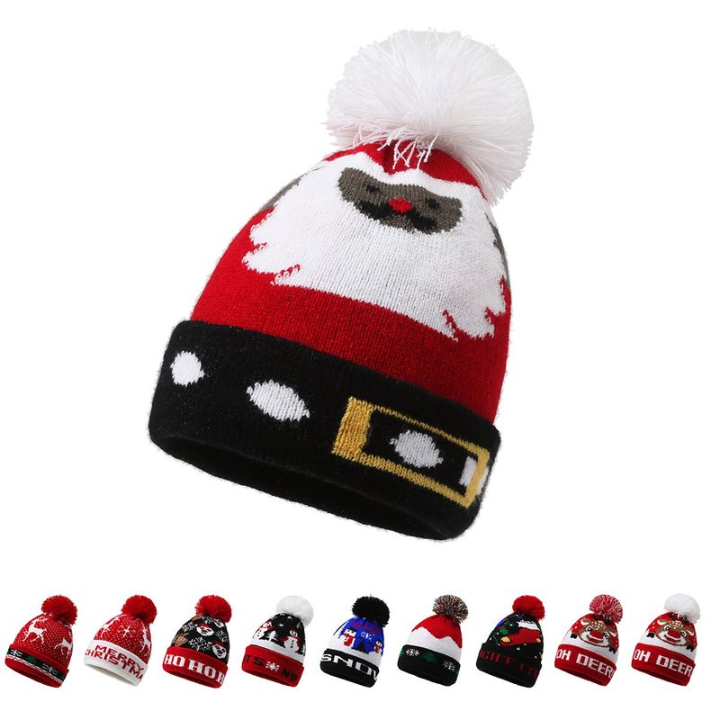 Niños Unisex Unisexo Estilo De Dibujos Animados Lindo Básico Papá Noel Impresión Sin Alero Gorro De Lana