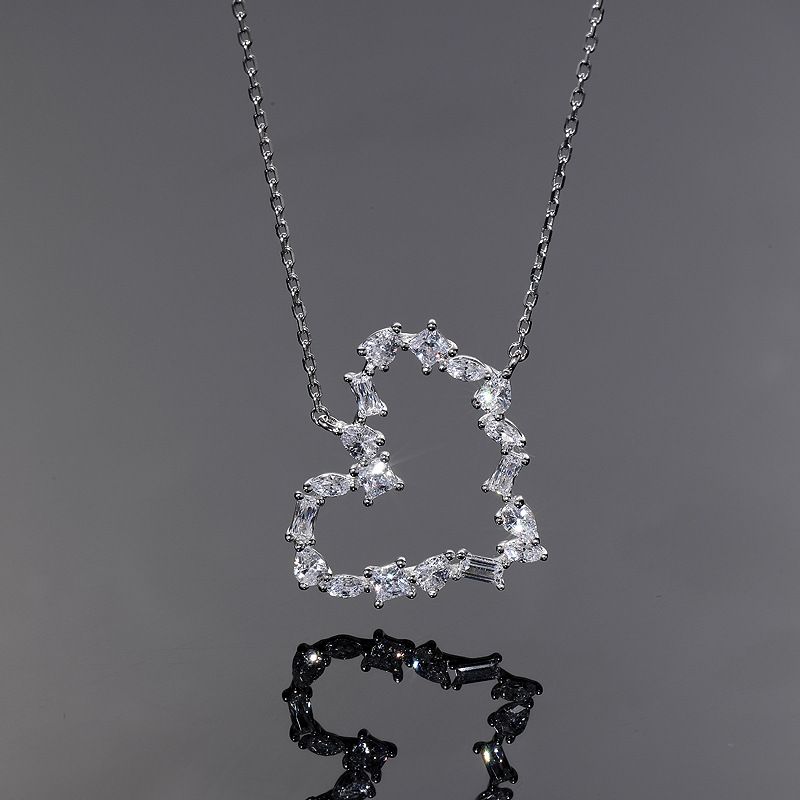Einfacher Stil Herzform Sterling Silber Überzug Inlay Zirkon Halskette Mit Anhänger