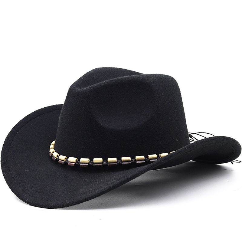 Unisex Retro Cowboy Style Classic Style Solid Color Chain Big Eaves Fedora Hat