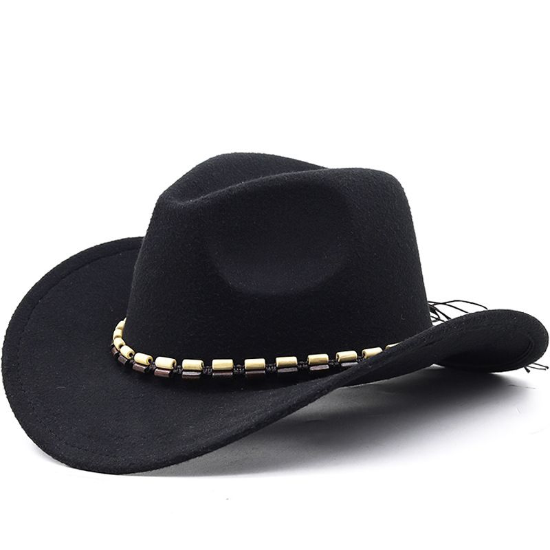 Unisexe Rétro Style Cow-boy Style Classique Couleur Unie Chaîne Grand Avant-toit Chapeau Fédora