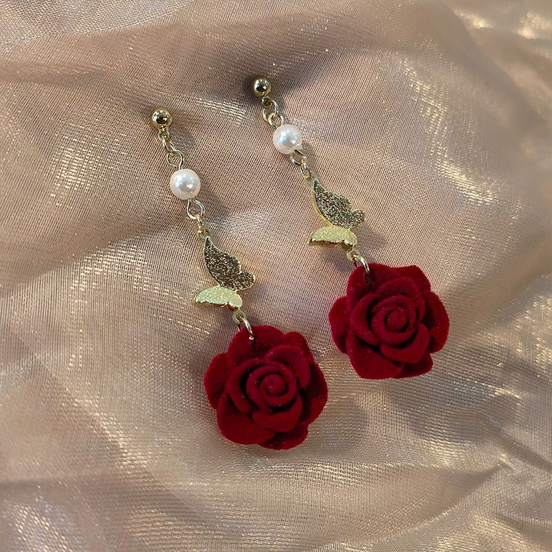 1 Pair Elegant Retro Rose Butterfly Alloy Drop Earrings