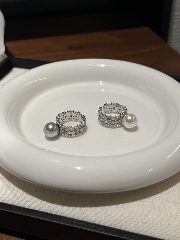 Elegant Basic Geometric Sterling Silver Inlay Pearl Open Rings