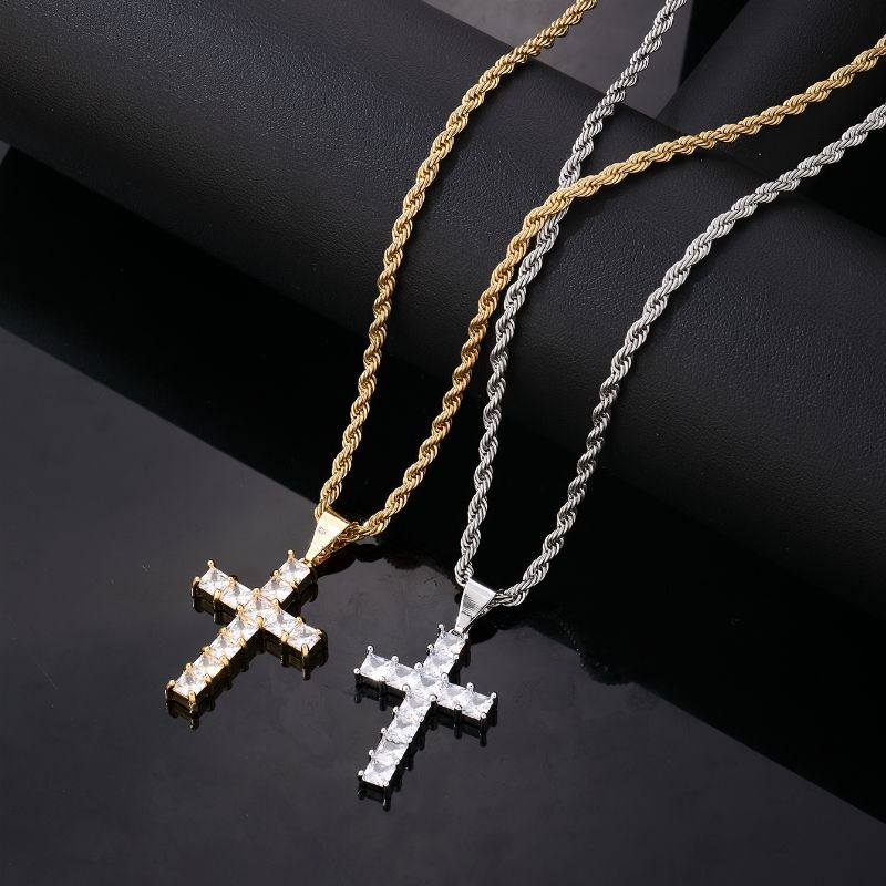 Simple Style Cross 304 Stainless Steel Copper Plating Inlay Zircon K Gold Plated Rhodium Plated Women's Necklace Pendant