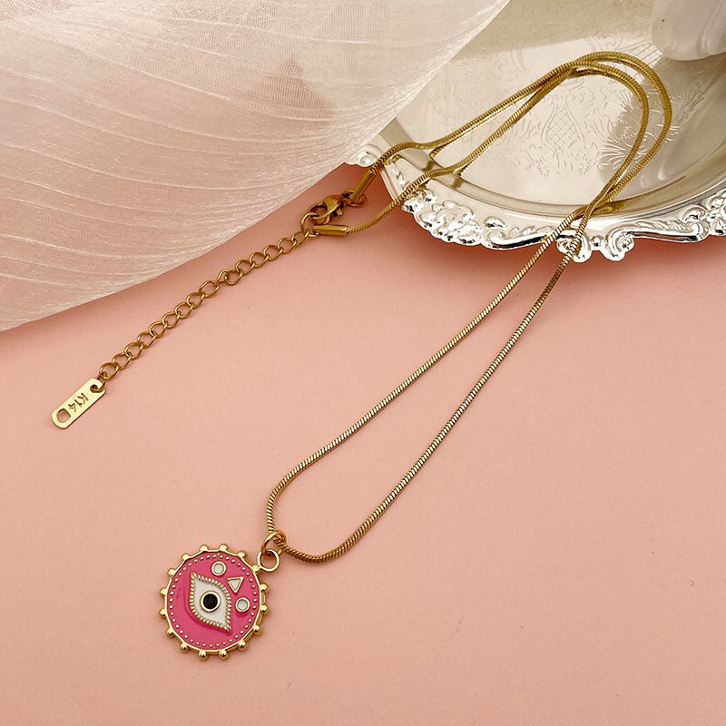 304 Stainless Steel Gold Plated Casual Modern Style Sweet Enamel Plating Eye Pendant Necklace