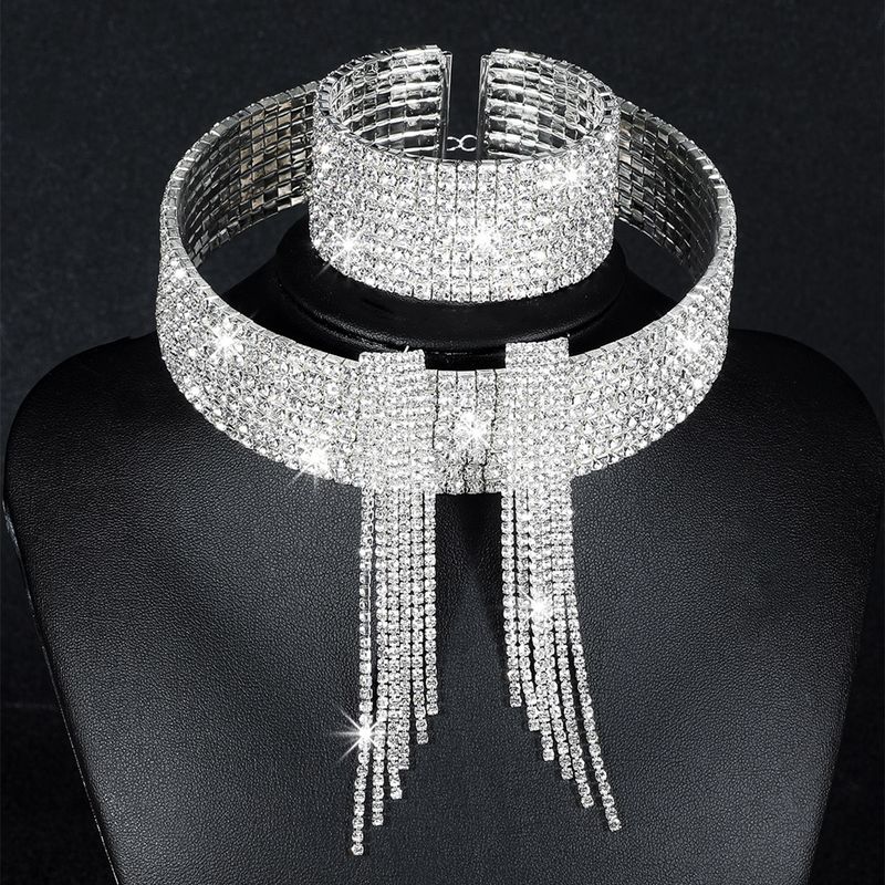 Wedding Shiny Geometric Alloy Rhinestone Inlay Rhinestones Silver Plated Women's Bracelets Earrings Necklace