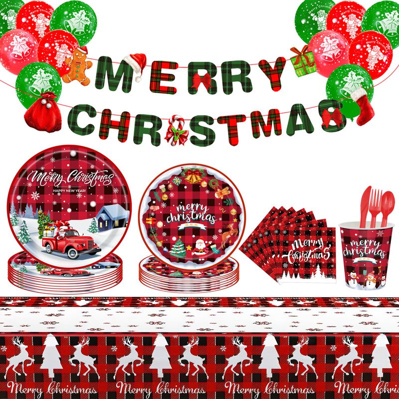 Christmas Cartoon Style Cute Christmas Hat Christmas Tree Santa Claus Paper Family Gathering Party Festival Tableware