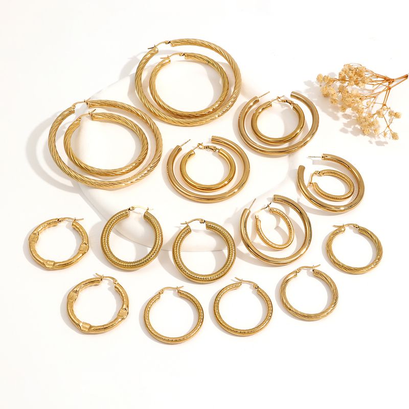 1 Pair Casual Vacation Classic Style Circle Solid Color Plating 304 Stainless Steel 18K Gold Plated Hoop Earrings