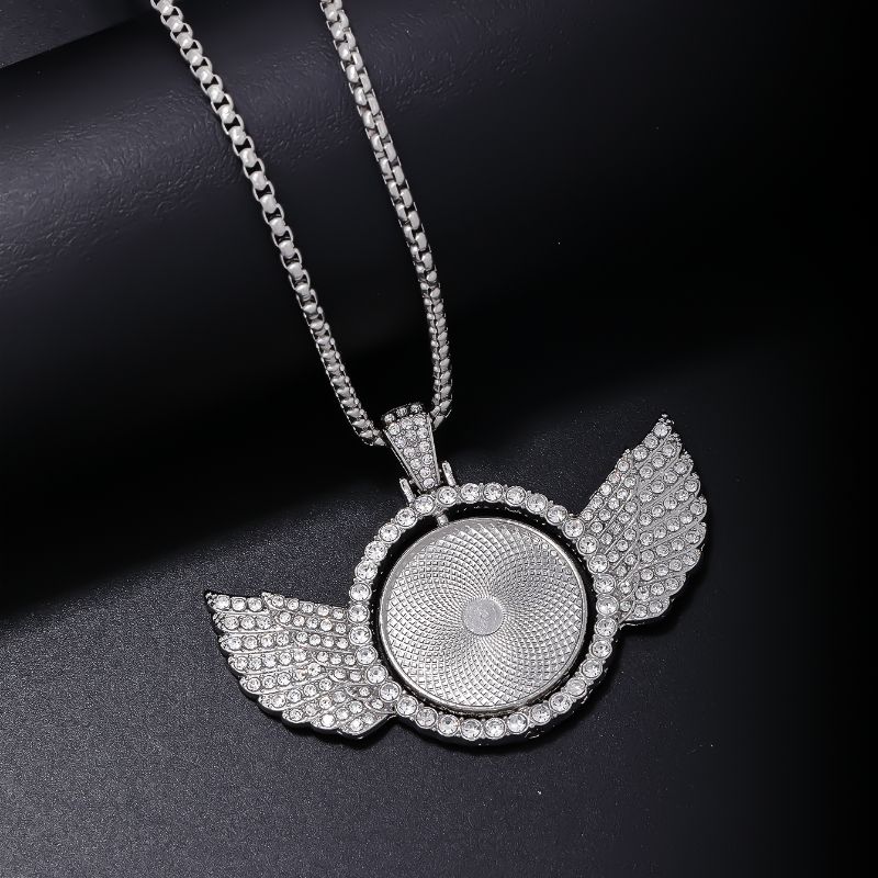Hip-hop Rock Round Wings Stainless Steel Alloy Inlay Rhinestones Men's Pendant Necklace