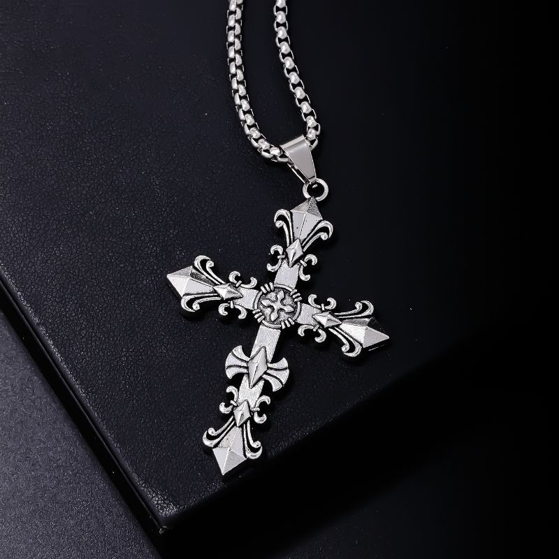 Vintage Style British Style Cross Stainless Steel Alloy Plating Rhodium Plated Men's Pendant Necklace