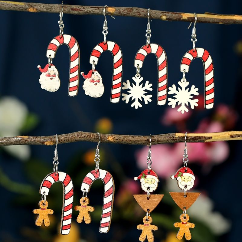 1 Pair Cartoon Style Christmas Santa Claus Gingerbread Wood Drop Earrings