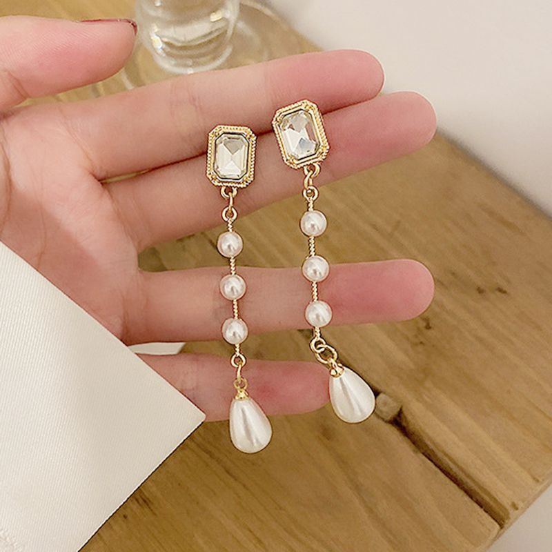 1 Pair Simple Style Water Droplets Plating Inlay Alloy Crystal Gold Plated Drop Earrings