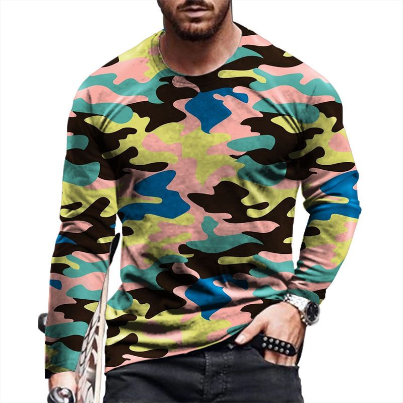 Men's T-shirt Long Sleeve T-shirts Printing Casual Camouflage