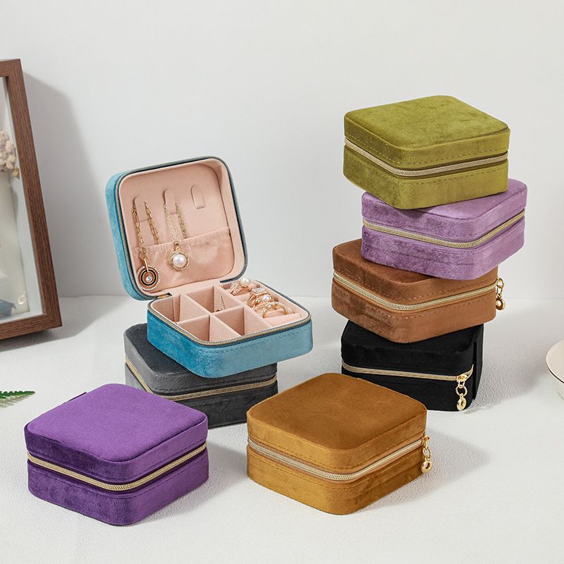 Simple Style Solid Color Flannel Jewelry Boxes