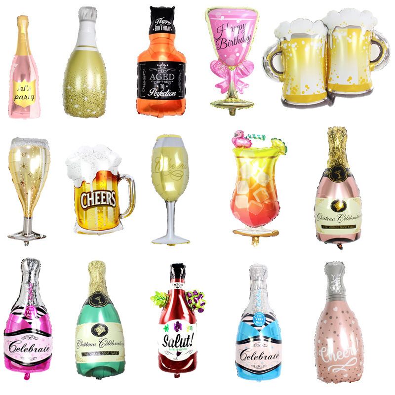 Cute Exaggerated Romantic Beer Wine Glass Wine Bottle Aluminum Film Party Birthday Festival Balloons