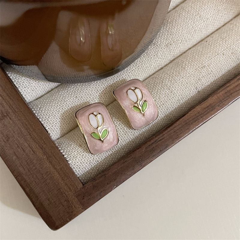 1 Pair Simple Style Flower Enamel Alloy Ear Studs