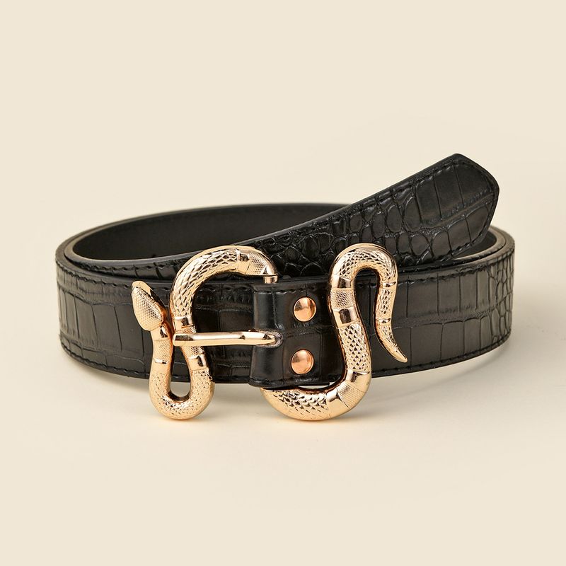 Elegant Streetwear Solid Color Snake Pu Leather Alloy Women's Leather Belts