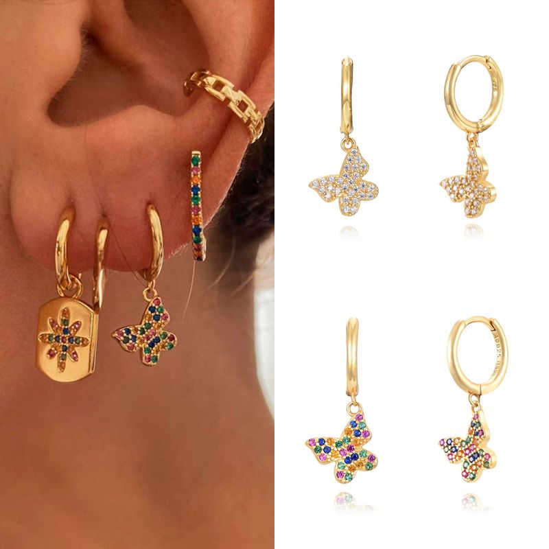1 Pair Elegant Luxurious Shiny Butterfly Plating Inlay Alloy Zircon 18k Gold Plated Dangling Earrings