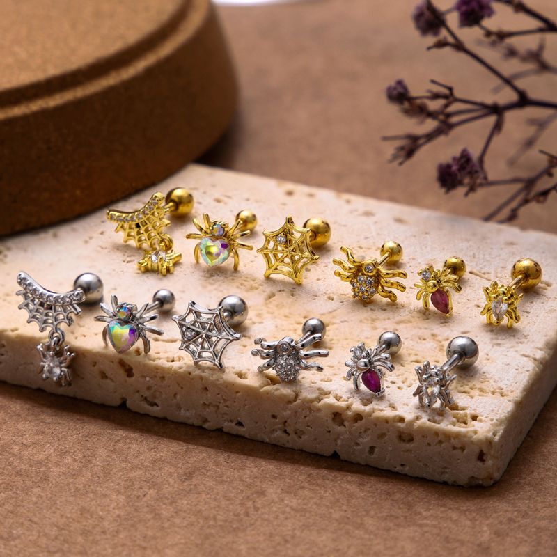 1 Piece Ear Cartilage Rings & Studs Vintage Style Spider Spider Web 316 Stainless Steel  Copper Plating Inlay Zircon