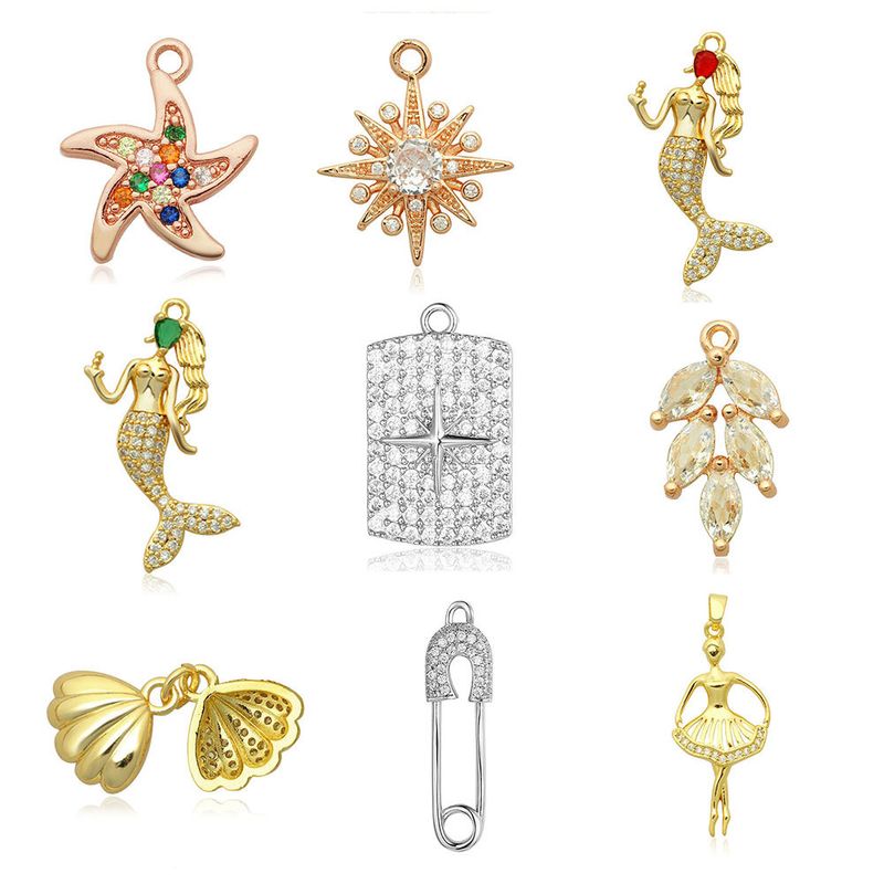 Retro Mermaid Copper Plating Inlay Zircon Charms Jewelry Accessories