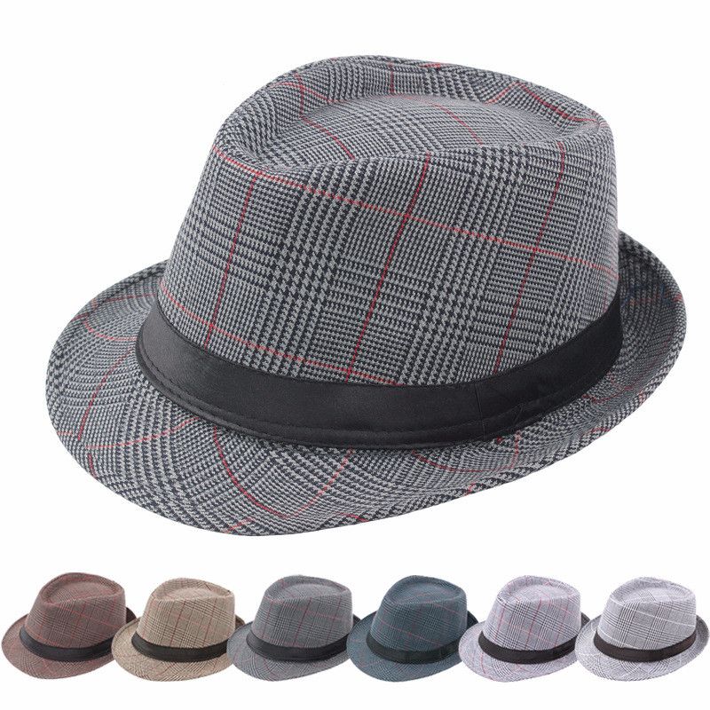 Men's Vintage Style British Style Plaid Wide Eaves Fedora Hat