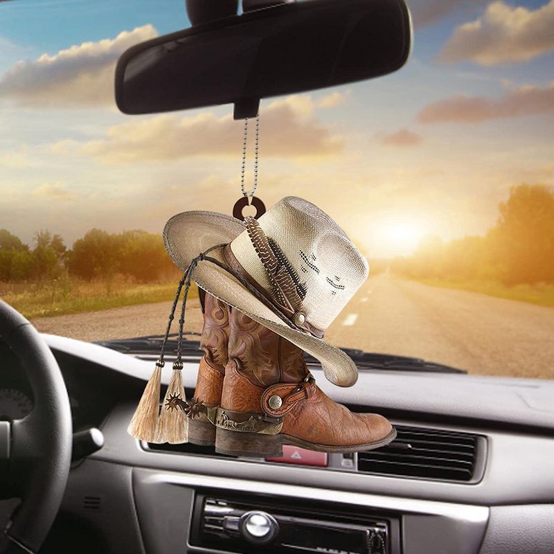 Cowboy Boot Hat Flat Car Ornements Intérieurs De Voiture Fournitures De Design D'intérieur