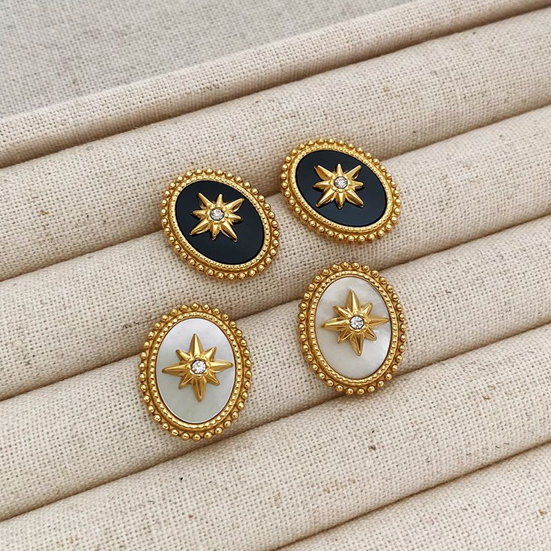 1 Pair Retro Geometric Star Plating Inlay 304 Stainless Steel Zircon 16K Gold Plated White Gold Plated Gold Plated Ear Studs