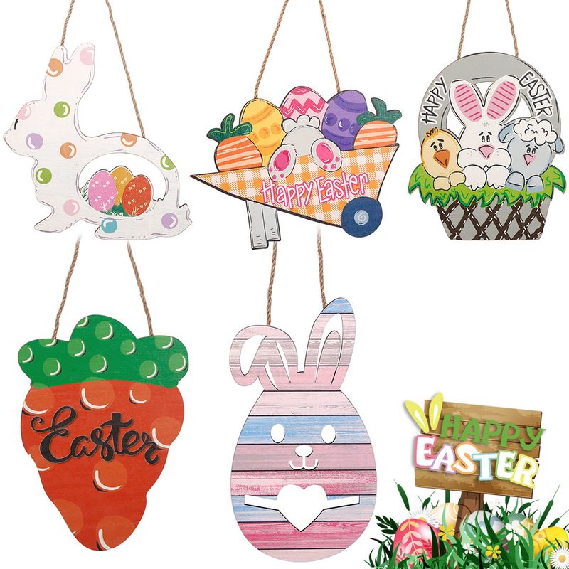 Easter Cartoon Style Cute Rabbit Flower Wood Outdoor Party Festival Hanging Ornaments