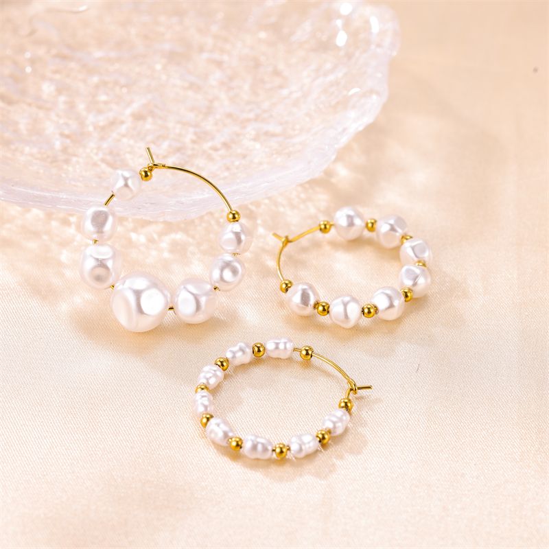 1 Pair Sweet Irregular Beaded Stainless Steel Baroque Pearls 18k Gold Plated Earrings