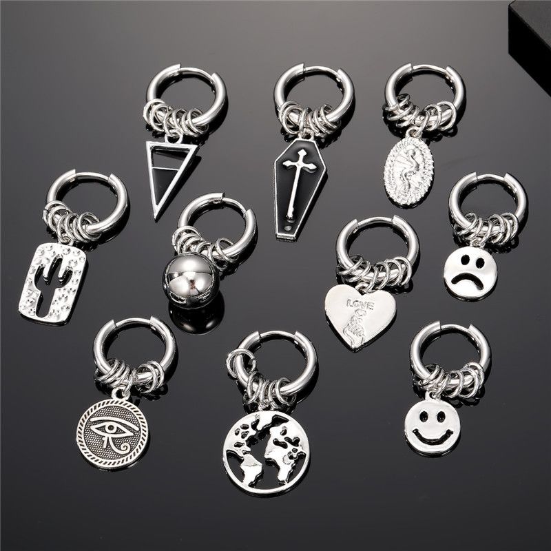 1 Piece Vintage Style Punk Classic Style Heart Shape Smiley Face Stainless Steel Alloy Drop Earrings