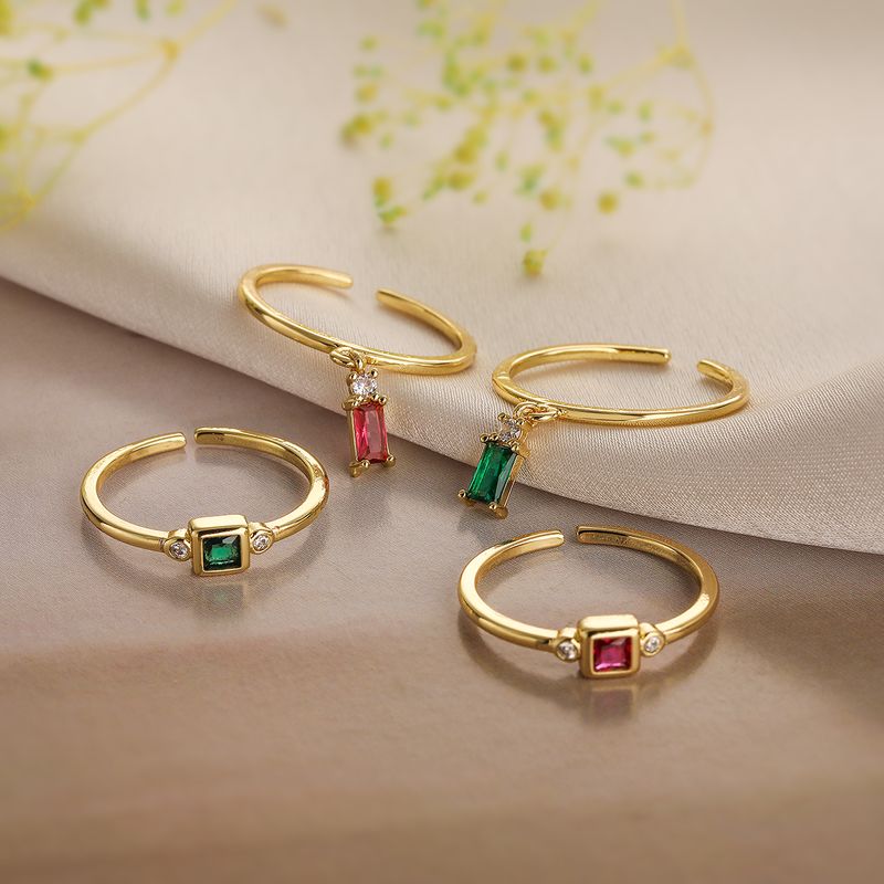 Simple Style Geometric Color Block Copper Plating Inlay Zircon 18k Gold Plated Open Rings
