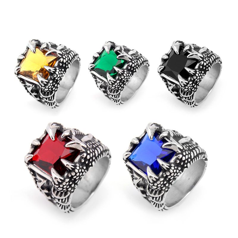 Rock Punk Streetwear Geometric Stainless Steel Inlay Glass 18K Gold Plated Men's Rings