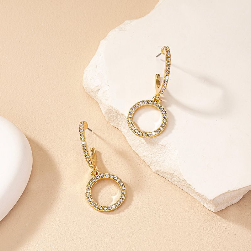 1 Pair Basic Geometric Circle Plating Inlay Alloy Rhinestones Drop Earrings