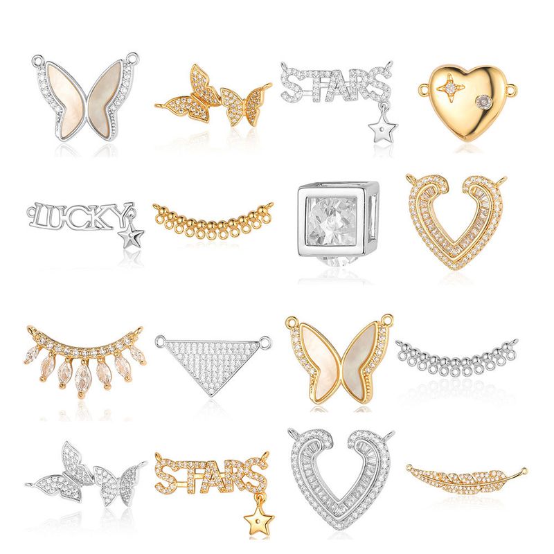 Sucré Style Simple Style Classique Lettre Papillon Le Cuivre Placage Incruster Zircon Plaqué Or Charmes Bijoux Accessoires
