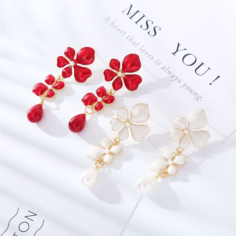 1 Pair Elegant Luxurious Flower Petal Enamel Alloy Drop Earrings