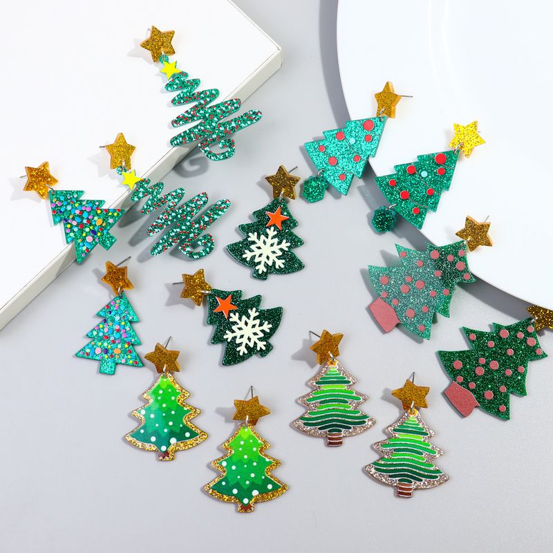 1 Pair Cute Sweet Christmas Tree Arylic Drop Earrings