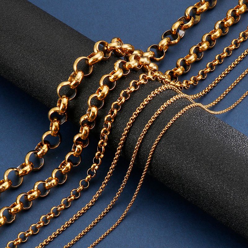 Simple Style Solid Color Titanium Steel Chain 18K Gold Plated Men's Necklace